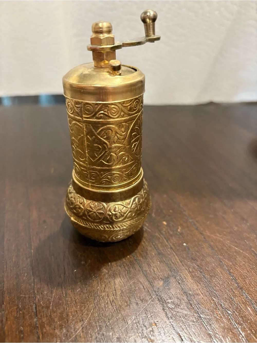 Vintage Solid Brass Turkish Style Hand Crank Pepper Spice Mill